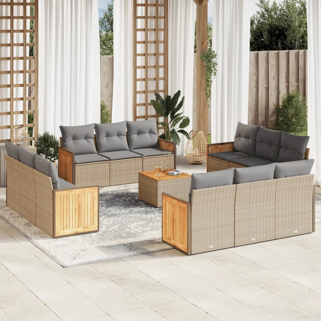 Set Divano da Giardino 13 pz con Cuscini Beige in Polyrattan 3227522