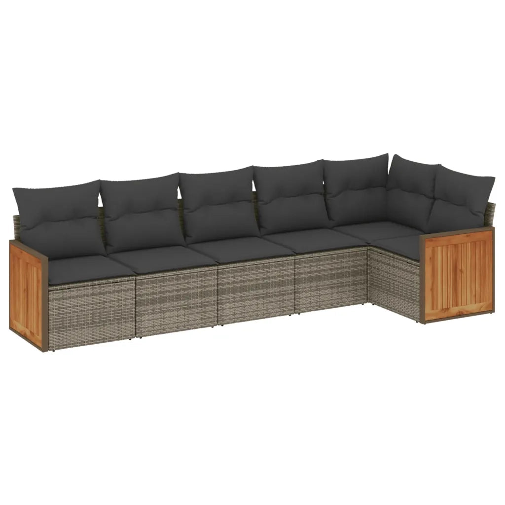 Set Divano da Giardino 6 pz con Cuscini Grigio in Polyrattan 3260072