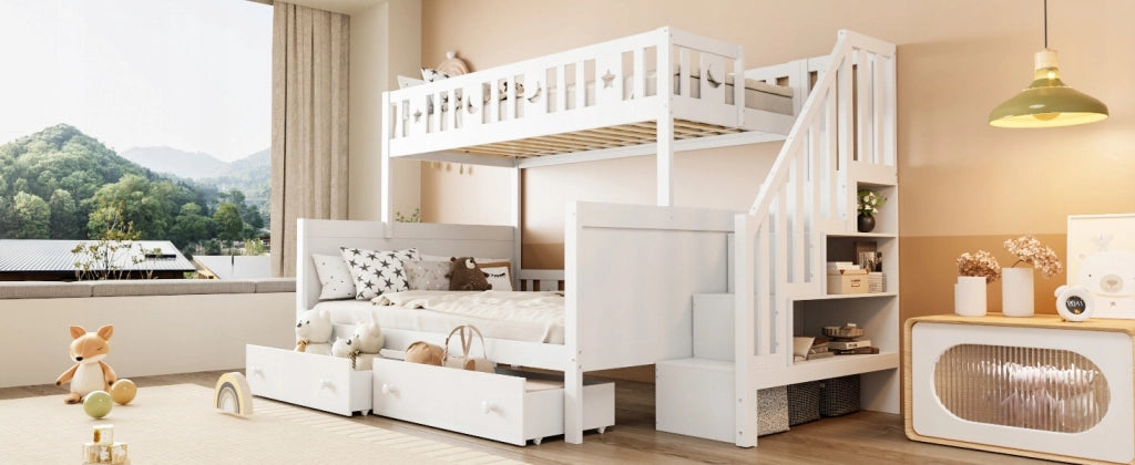 Letto a castello 90x200/140x200 - Xylo - Bianco con cassetti