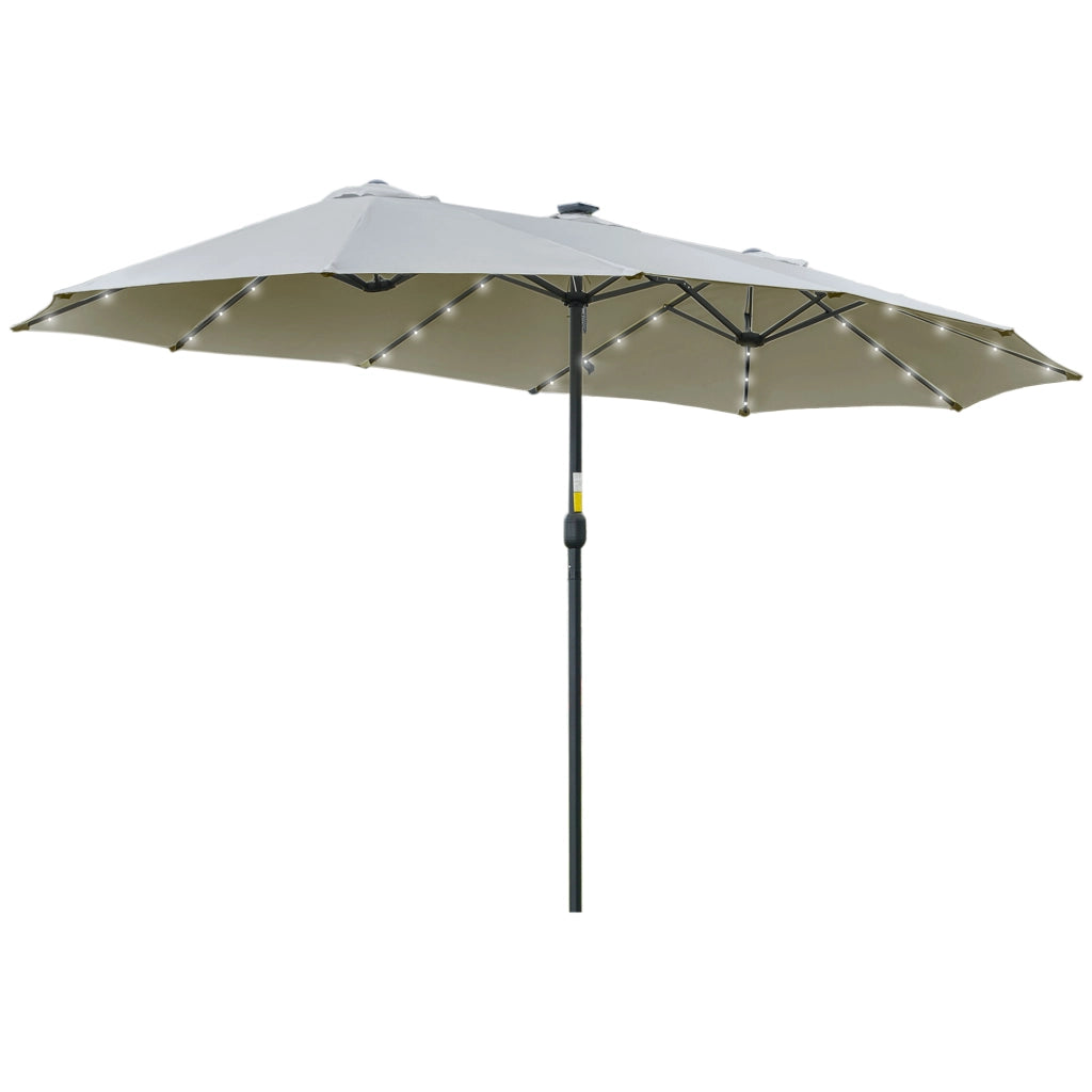 Ombrellone da Giardino Doppio 450 cm con 48 Luci LED e Manovella Grigio Chiaro