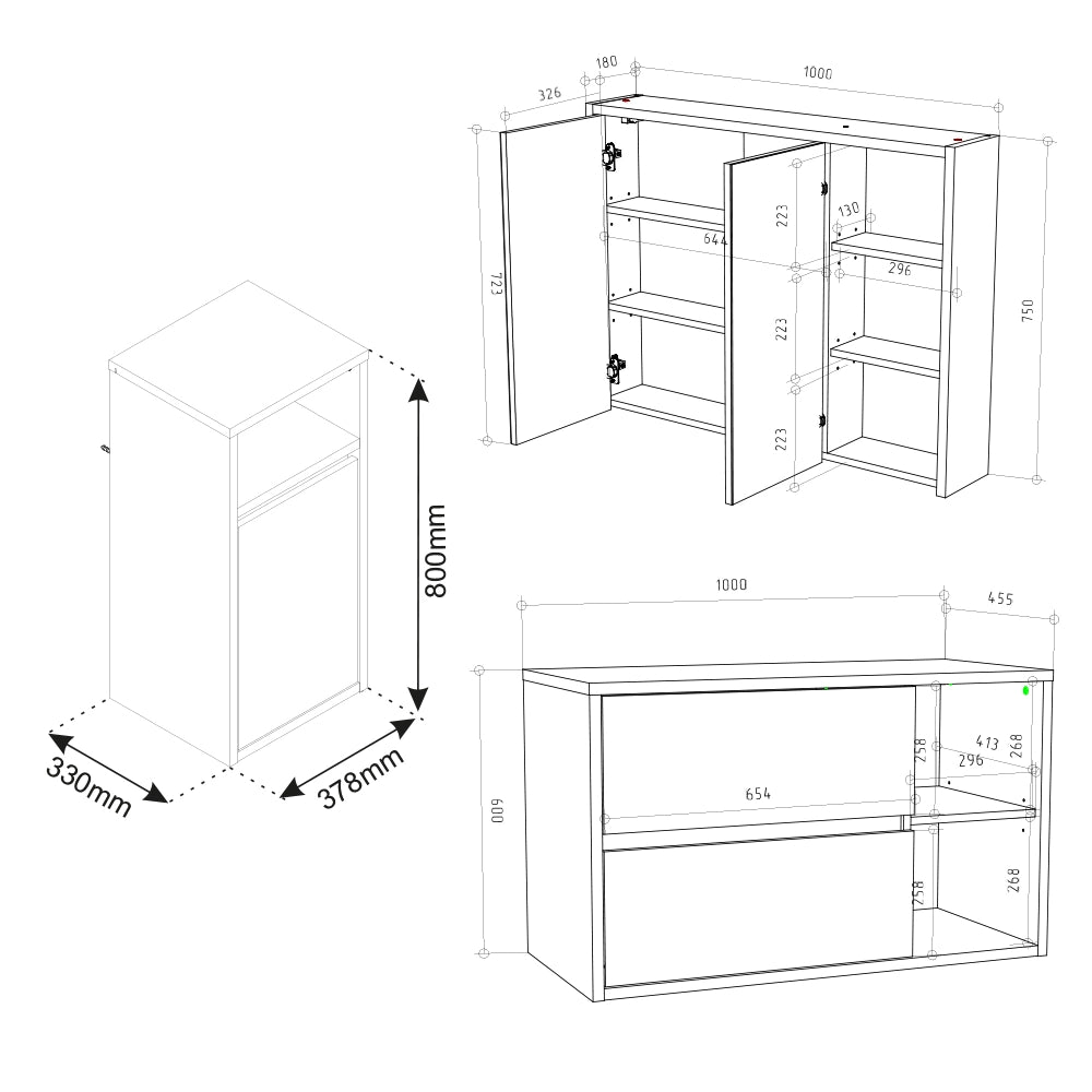 Vicco Set di mobili da bagno Antracite 3 parti, con mobile midi