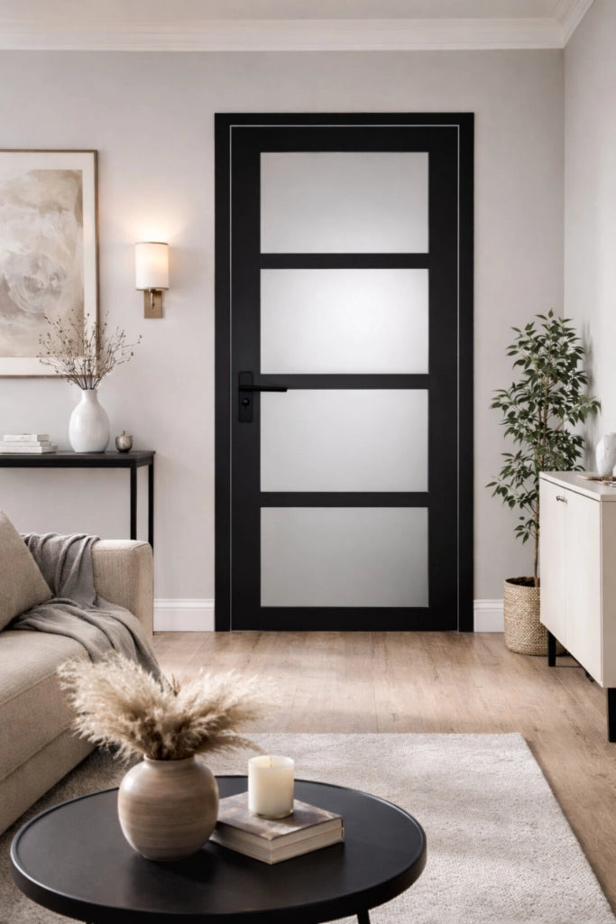 Blocco porta Telia in vetro nero H204 x L73 Pannello laterale destro a spinta + maniglia