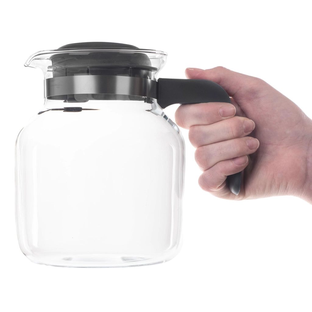 KADAX Brocca in vetro per tè e caffè da 1,5 l, resistente al calore, con coperchio, colore grigio.
