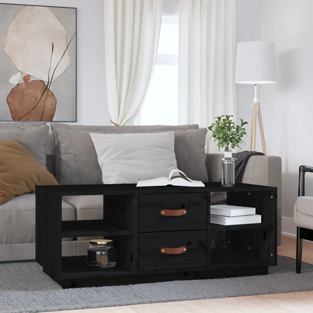 Tavolino da Salotto-Tavolino da soggiorno-Tavolo Nero 100x50x41 cm in Legno Massello di Pino 492838