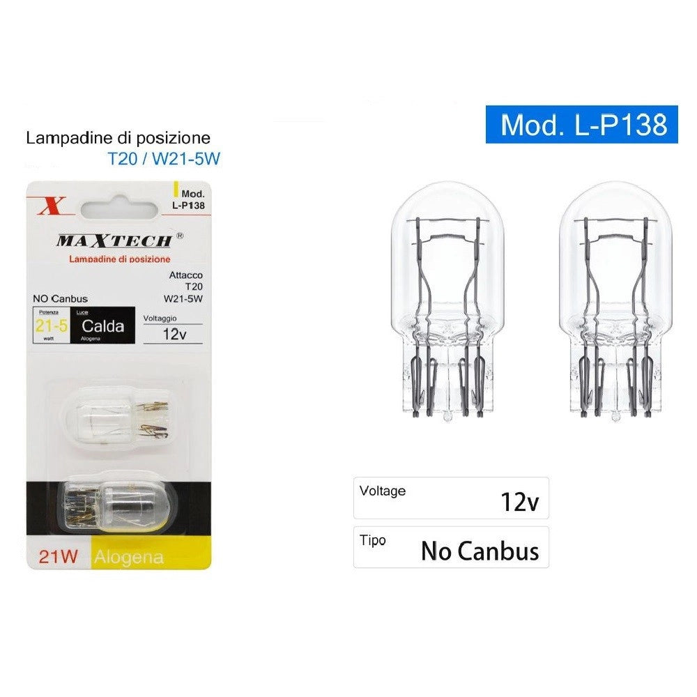 Trade Shop - Lampadine Di Posizione Auto T20 / W21-5w 12v Luce Calda Alogena No Canbus L-p138 -