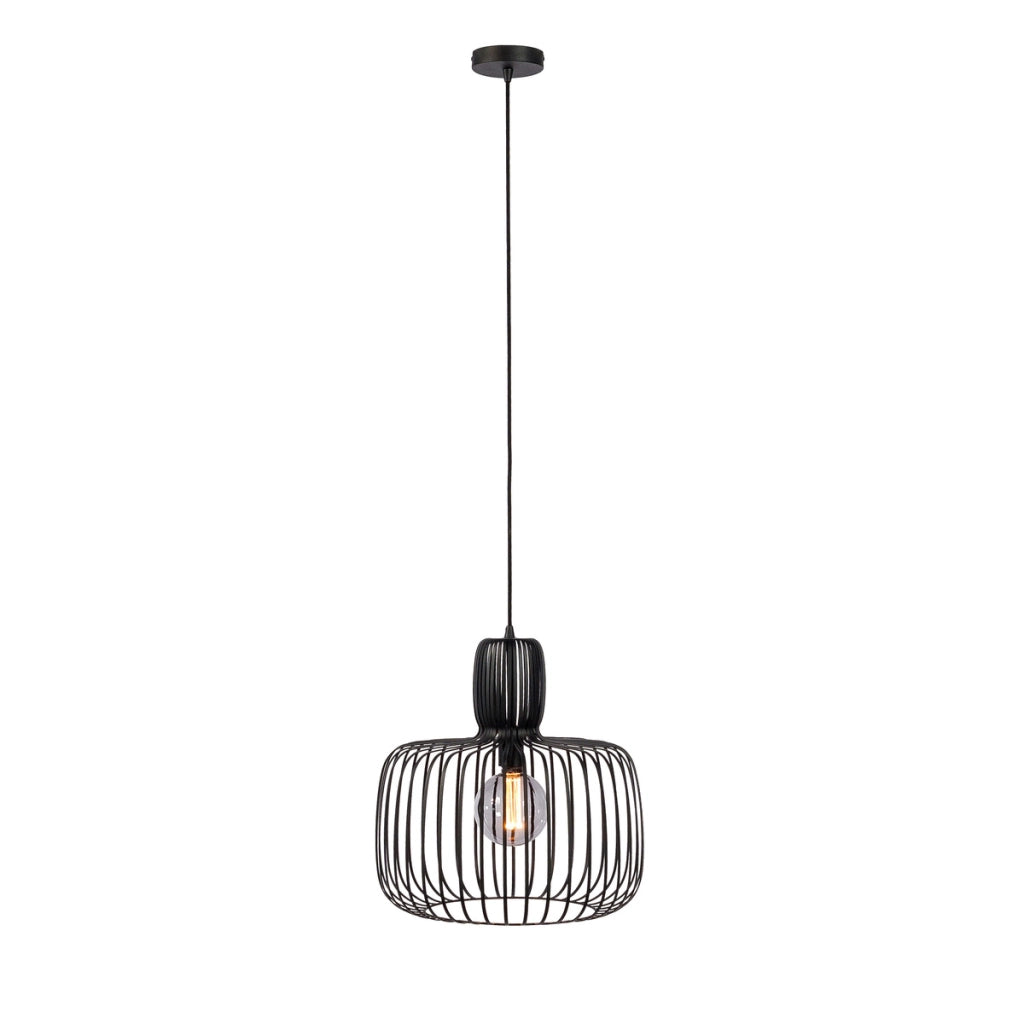 Lampada a sospensione H340 nera a gabbia in metallo, 55 cm