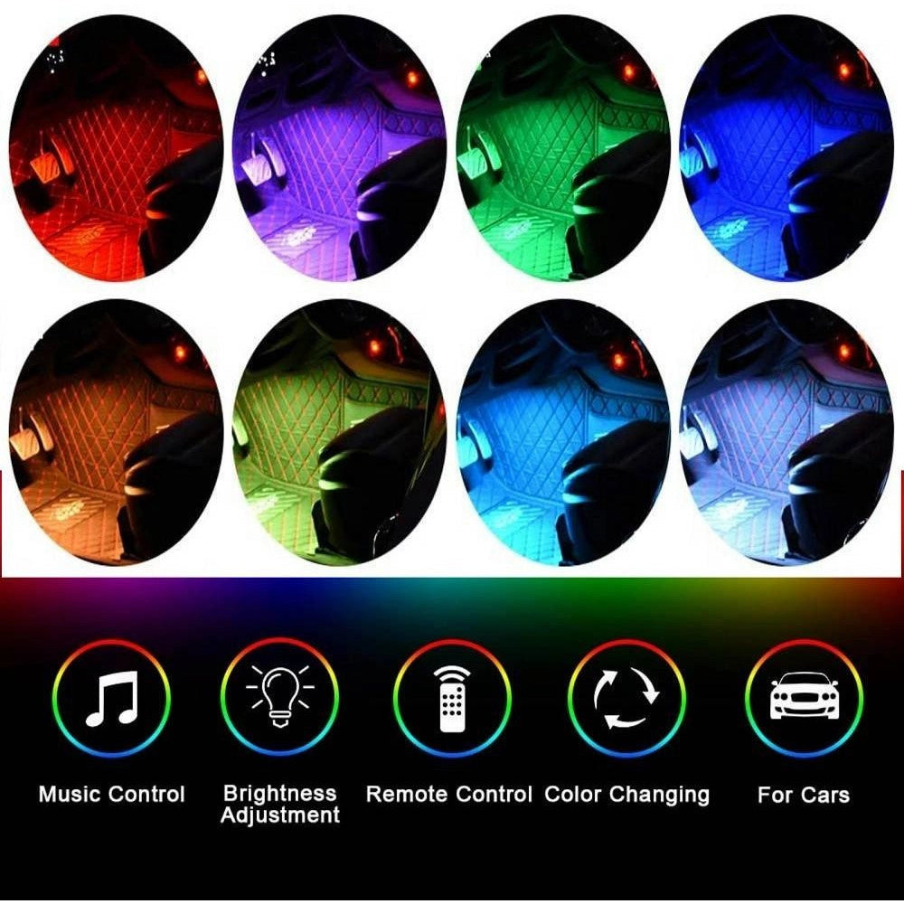 Trade Shop - Striscia Per Auto 48 Led Rgb 4 Barre 8 Colori Modalità Musica Con Telecomando -