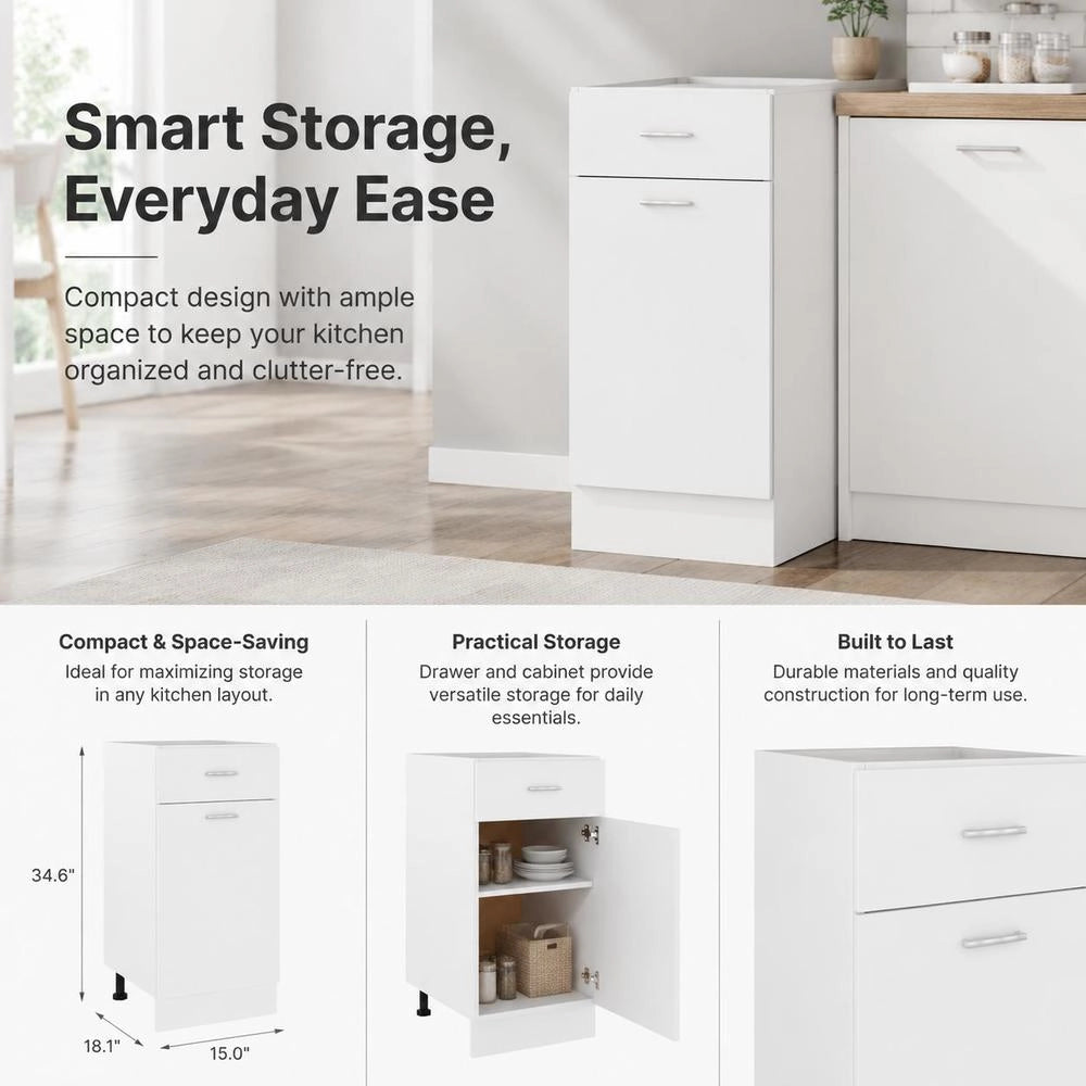 Kitchen Drawer Storage Cabinet 40x46x81.5 Cm MDF Material Matte White Floor Standing Organization System For Kitchen Space Optimization
