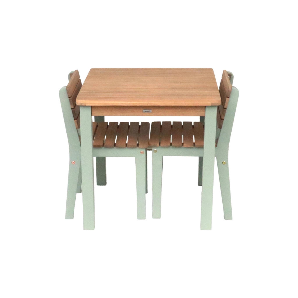 Set di tavolo per bambini in legno, 2 sedie, verde grigio