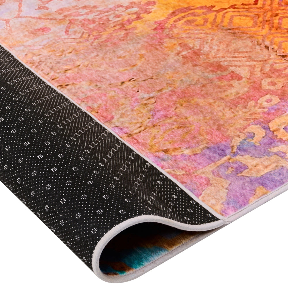 Tappeto tappetino Moquette Tessuto in poliestere Multicolore Motivo astratto Fondo rivestito in gomma 140 x 200 cm