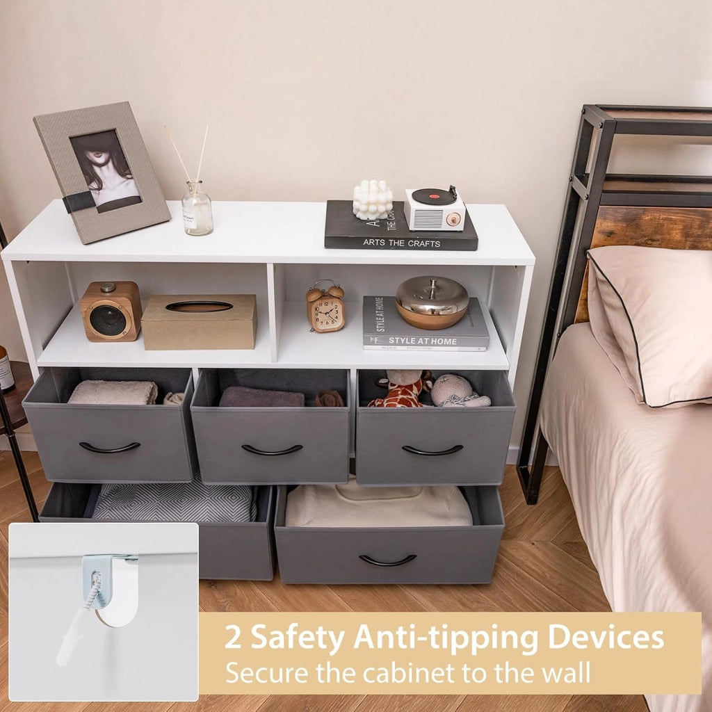 Cassettiera a 5 Cassetti, Comò Camera da Letto in Tessuto, Mobiletto Cucina con Maniglie, Scomparti e 5 Tiretti Pieghevoli, Armadio Multiuso per Bagno, Ingresso, Soggiorno, 100 x 30 x 78 cm