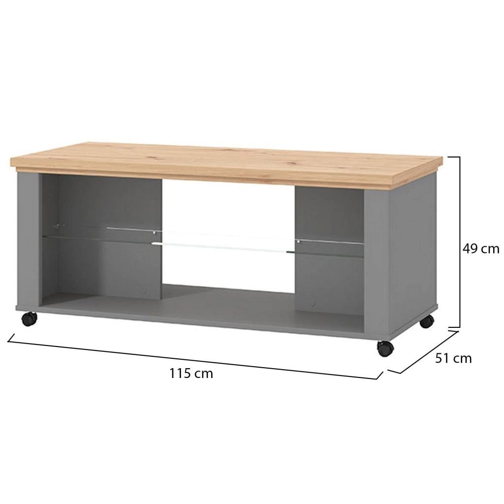 Zeme, Tavolino da Salotto 2 Vani, 114.5x50.5x49h cm Marrone Rovere Nodi
