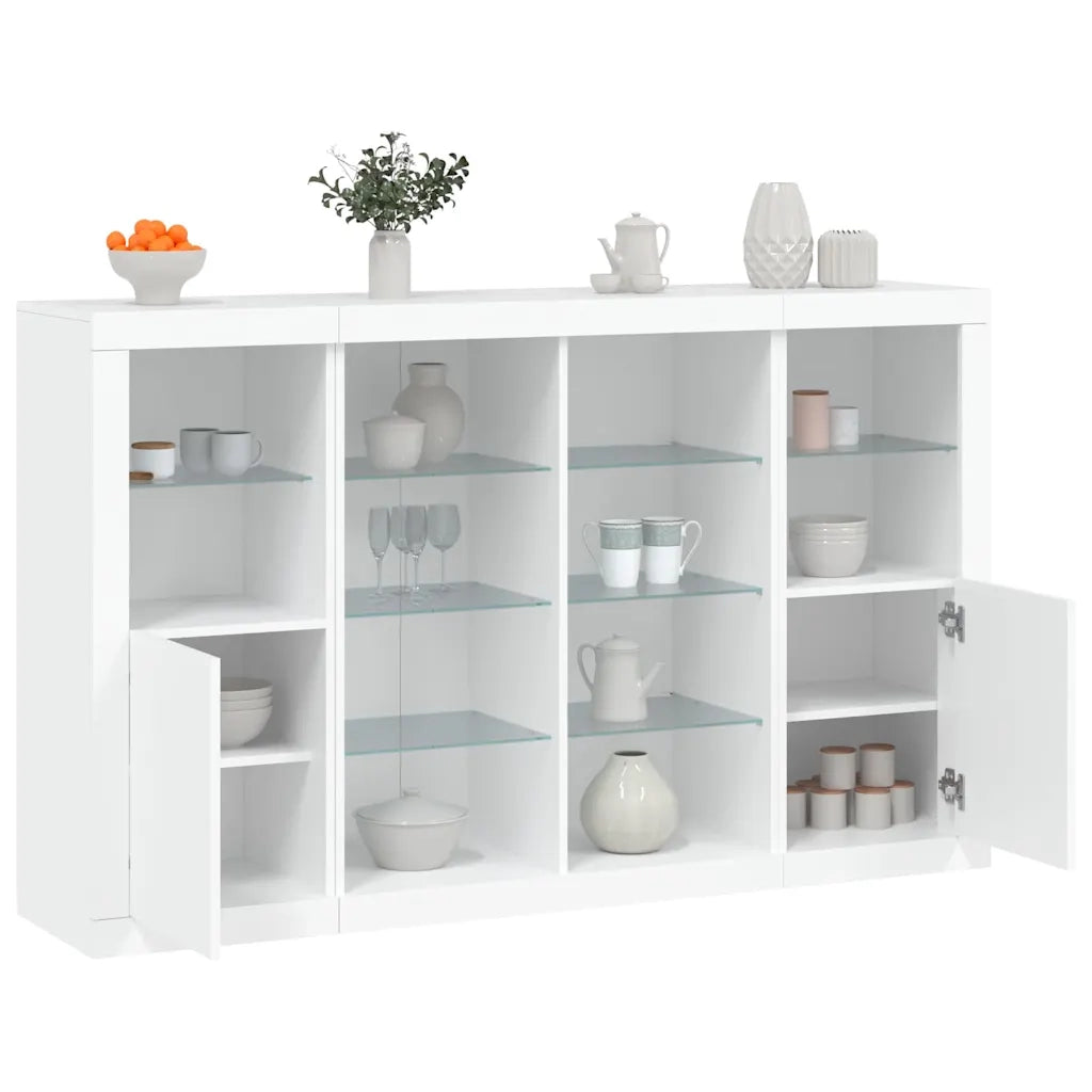 Credenze con Luci LED 3 pz | Madia | Buffet da pranzo | Armadio da pranzo Bianche in Legno Multistrato