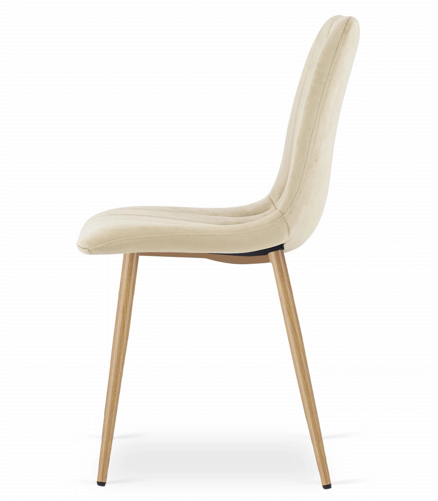 Sedia Valora JEWA in velluto beige chiaro con gambe color legno x3