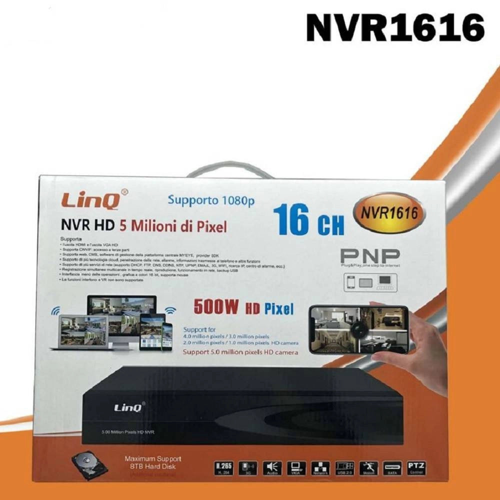 Trade Shop - Nvr 16ch Canali Rec&live Full Hd 1080p Wifi H.264 H.265 Switch Poe 5mpx Nvr1616 -