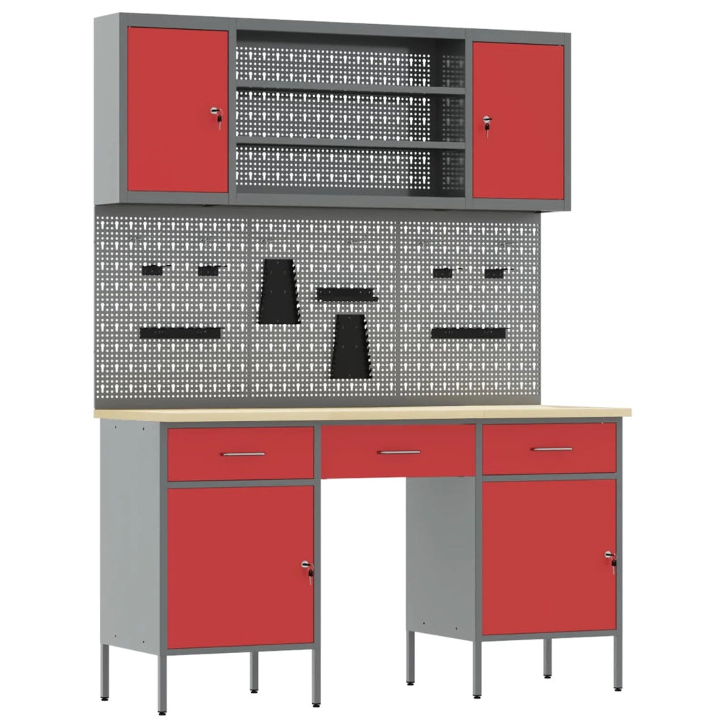 Mobile da lavoro con cassetto 7 pz Rosso e Grigio 3321455