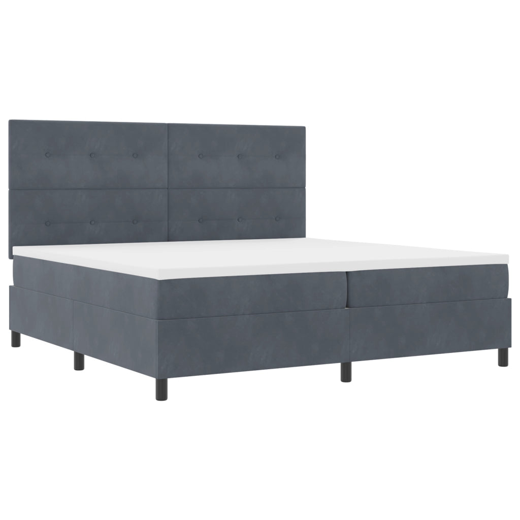 Letto Box Spring con Materasso Grigio Scuro 200x200 cm in Velluto