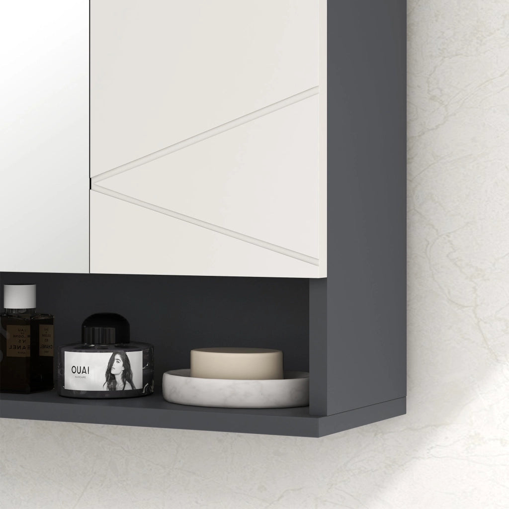 Specchio Armadietto da Bagno Pensile 2 Ante 55x17x55 cm in Legno Grigio
