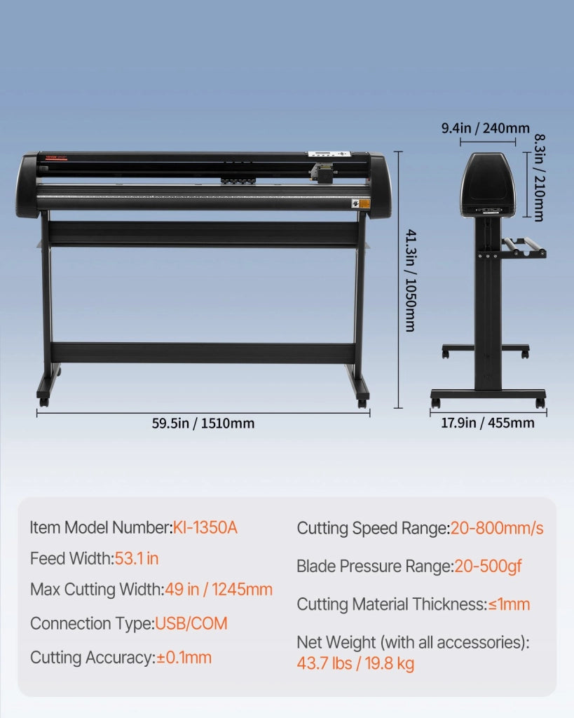Plotter da Taglio in Vinile 1350 mm con Software Signmaster e Supporto da Pavimento Regolabile per Fai da Te