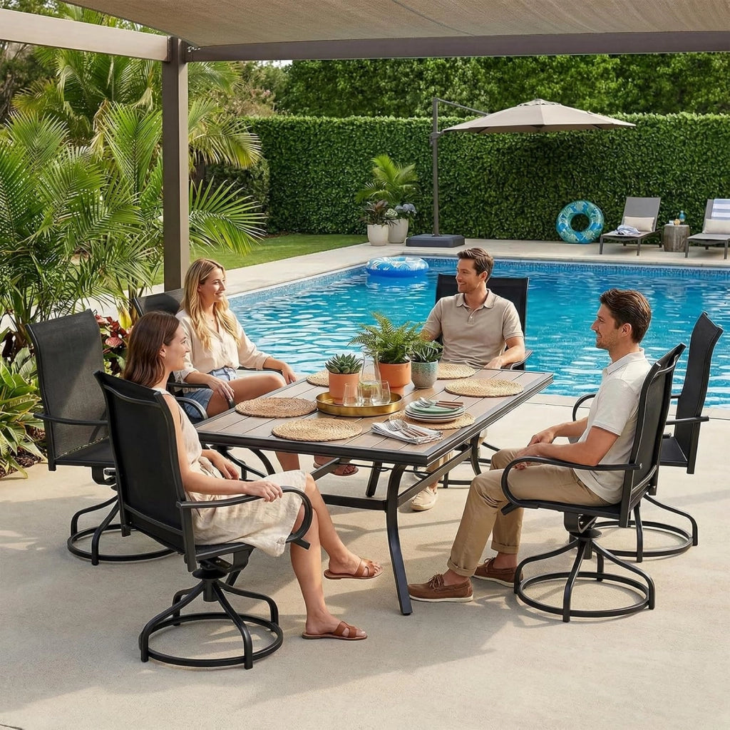 Set di 4 sedie da giardino girevoli a 360°, in metallo, resistenti alle intemperie, antiruggine, da balcone con schienale alto, portata fino a 150 kg, per terrazze, giardino, balcone, bistrot