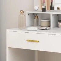 Tavolo da Trucco con Specchio e 10 Luci LED, Luminosità Regolabile, Cassetto, Armadietto e Mensole Aperte, 80x40x135cm, Bianco