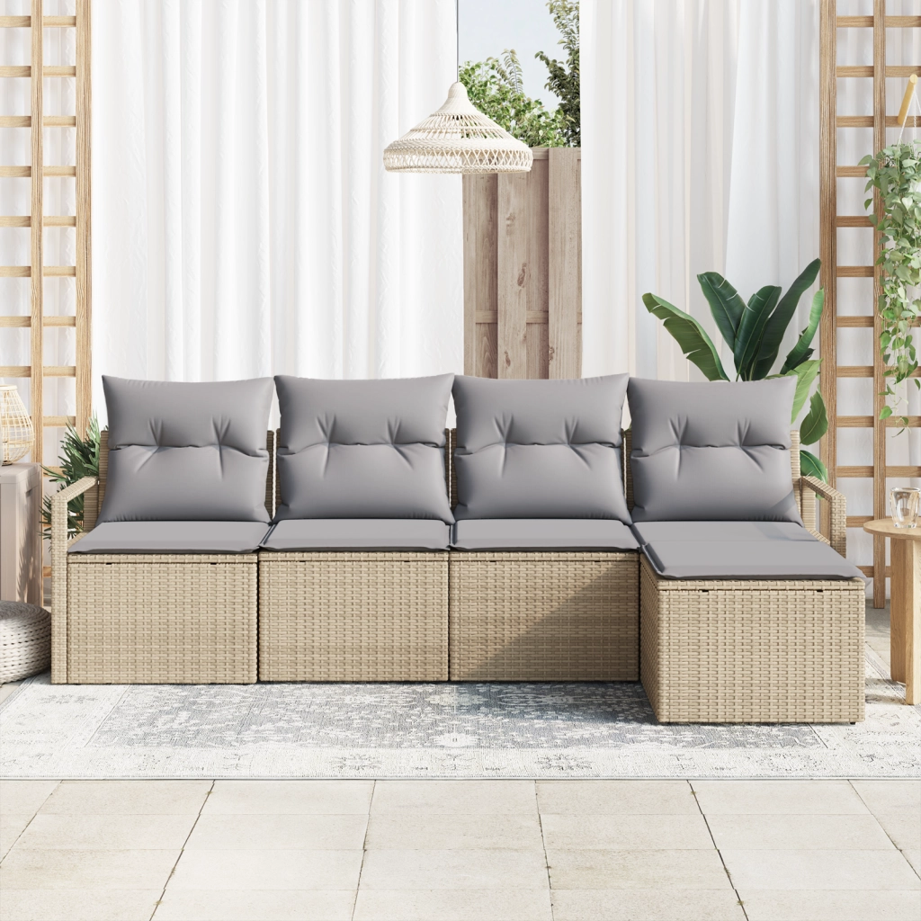 Set Divano Giardino da 5 Pezzi con Cuscini Beige Polyrattan