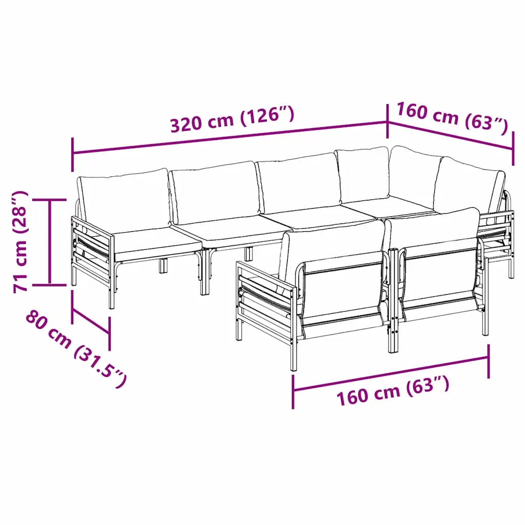 vidaXL Set Divano da Giardino 7 pcs Antracite Acciaio & Tessuto