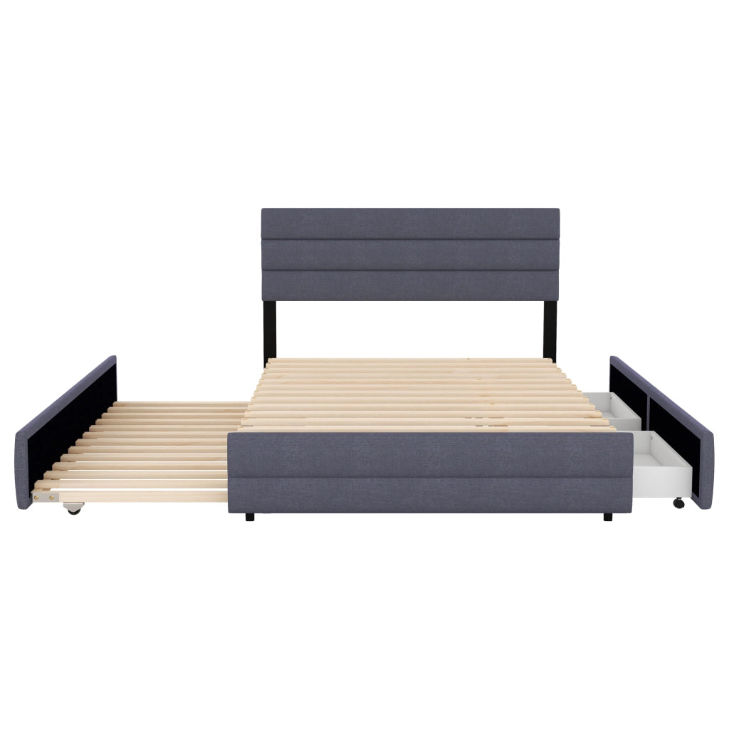 LETTO con letto estraibile e 2 cassetti 140 x 200 cm Grigio Lino
