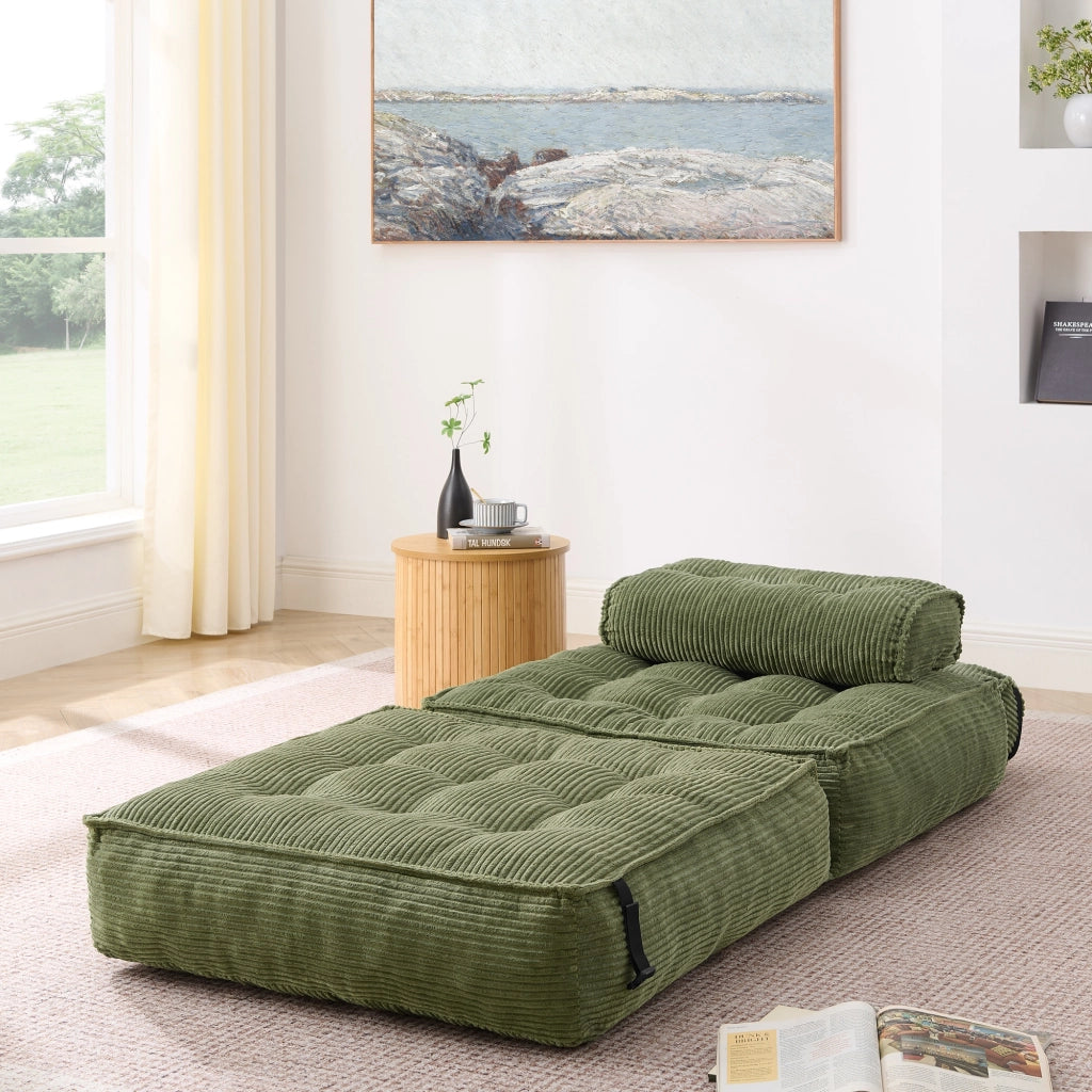 Pouf, divano letto pieghevole, velluto a coste, schienale regolabile, pronto all'uso, verde