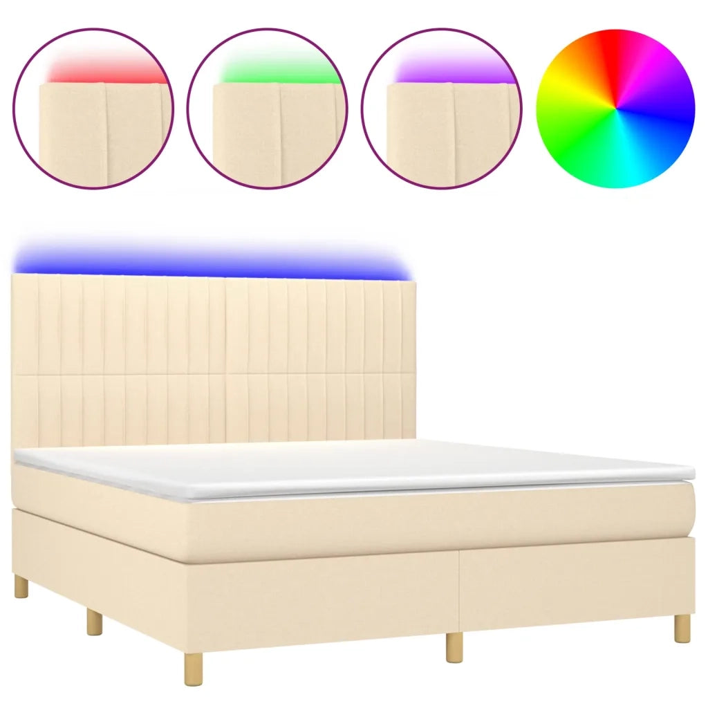 Letto a Molle con Materasso e LED Crema 180x200 cm in Tessuto 3135618