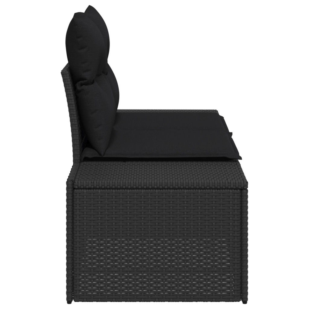 Divano da giardino a 2 posti con cuscini Nero Polyrattan
