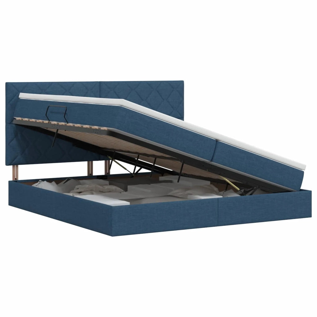 Letto con contenitore e materasso Blu 200 x 200 cm Tessuto 3459593