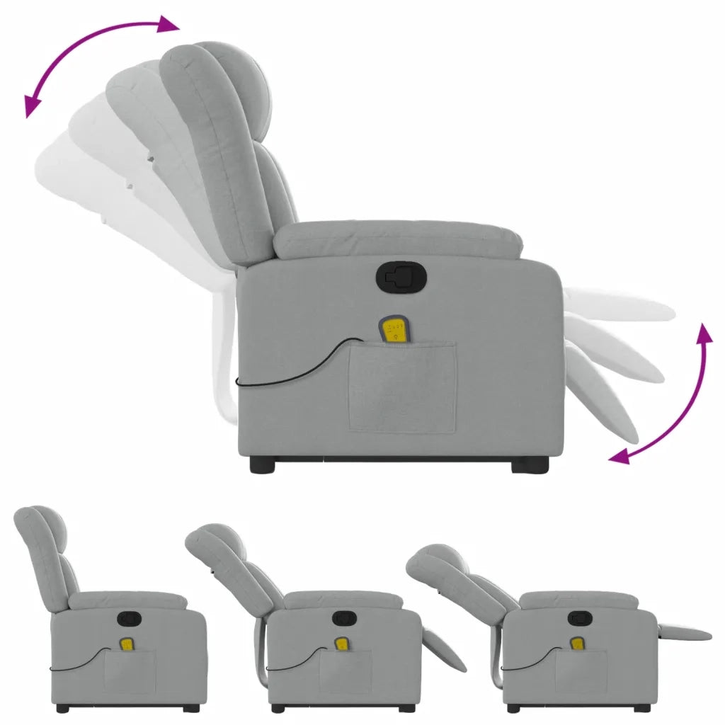 Poltrona | Sedia Relax Alzapersona Massaggi Reclinabile Grigio Chiaro Tessuto