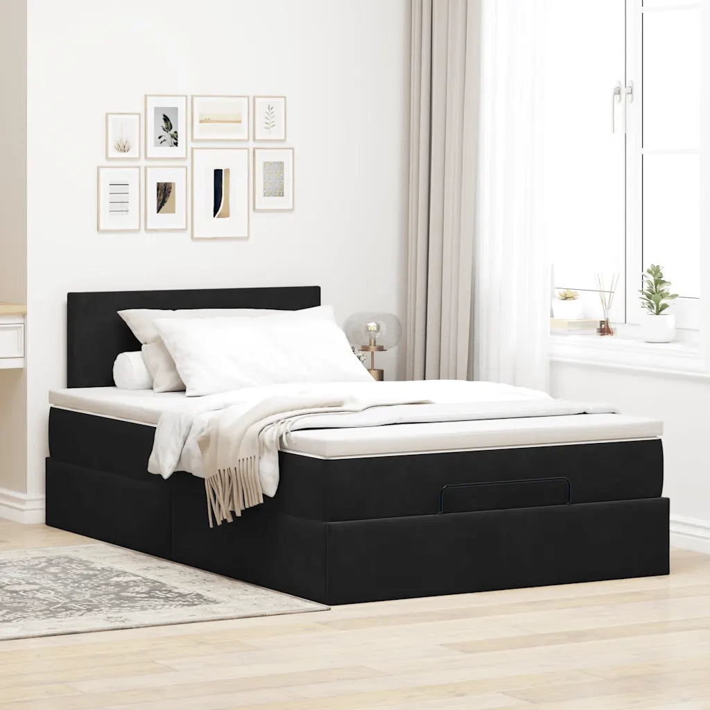 Pouf Letto con Materasso Nero 120x190 cm Velluto 3311689