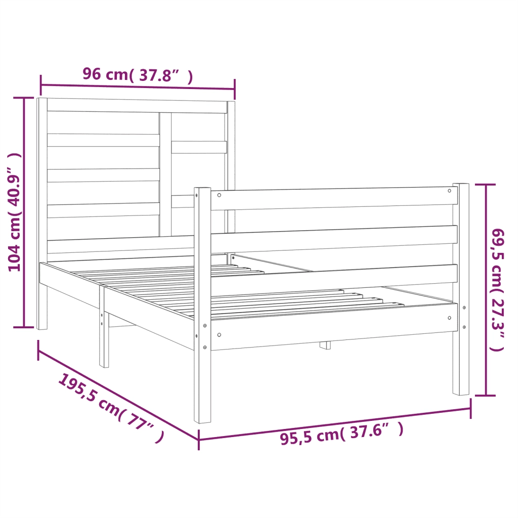 Giroletto-Struttura Letto Bianco in Legno Massello 90x190 cm Single 673023