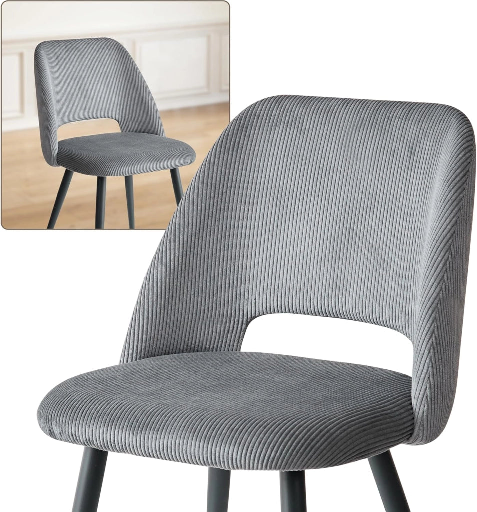 GrandCA HOME Set Tavolo e Sedie da Pranzo,Tavolo Rotondo Moderno da 100 Cm,4 Sedia da Pranzo In Velluto a Coste Traforato,adatto Per Cucina, Soggiorno, Caffetteria(Marmo Nero + Grigio)
