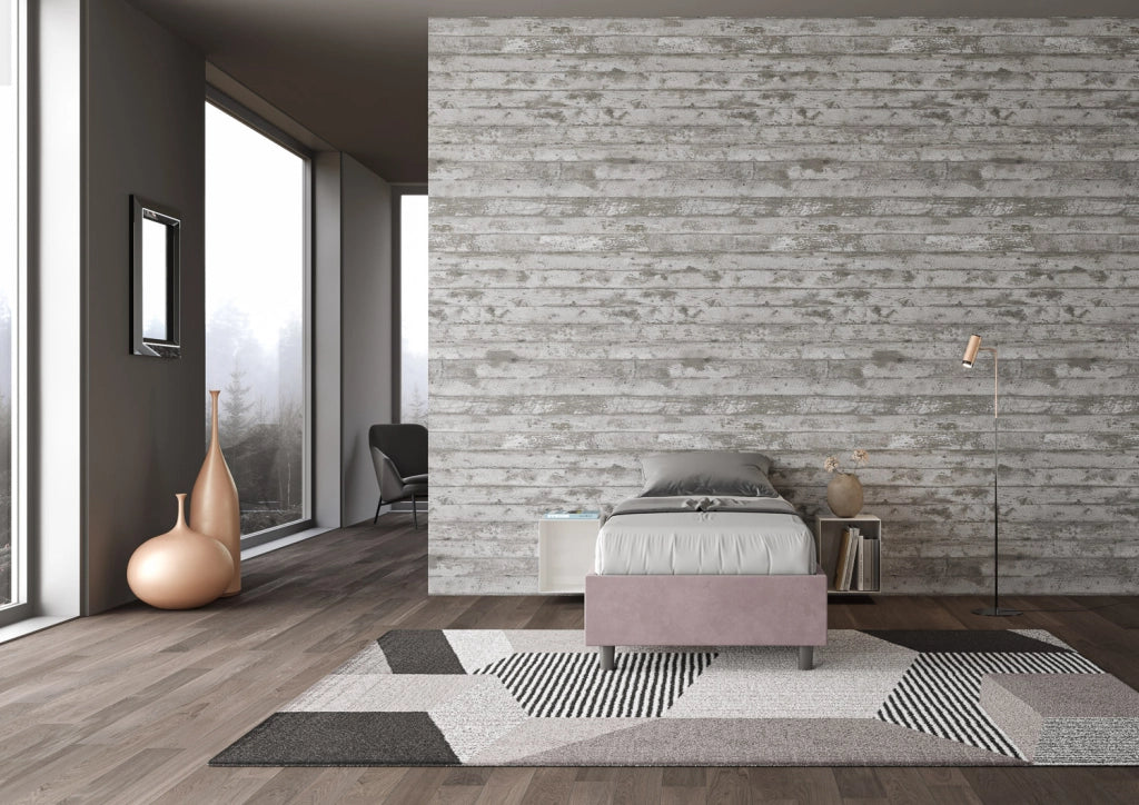 BS COM Letto singolo con rete imbottito 80x190 microfibra glicine