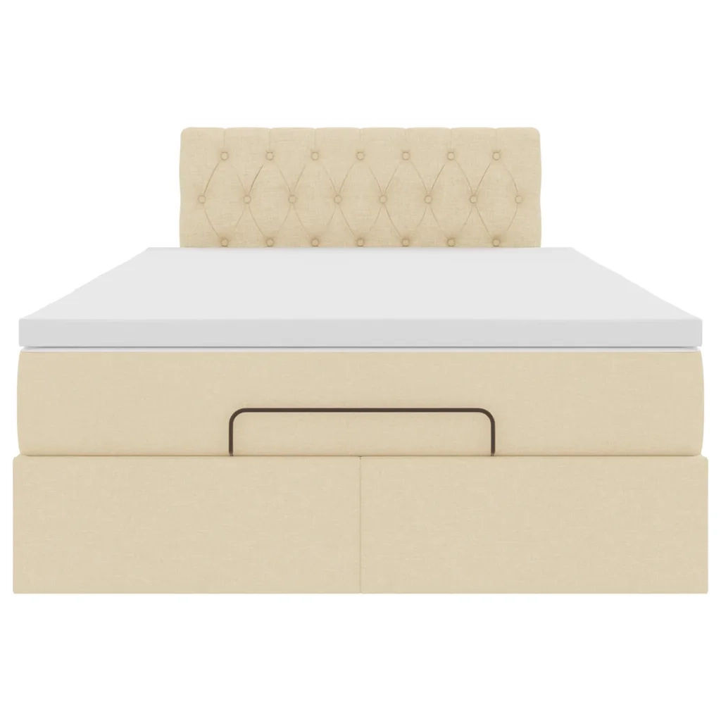vidaXL Struttura Letto Pouf con Materasso Crema 120x200 cm in Tessuto