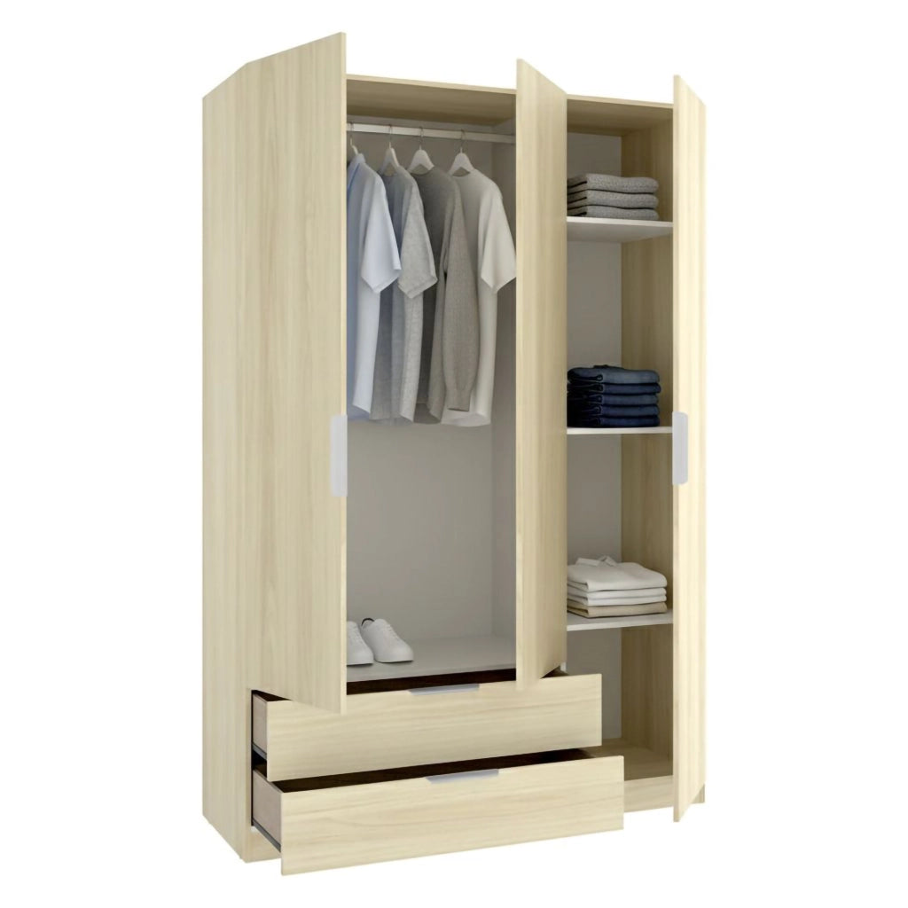 Armadio Camera da Letto Mayos, Guardaroba 3 Ante Appendiabiti, 51x137 cm Marrone Rovere