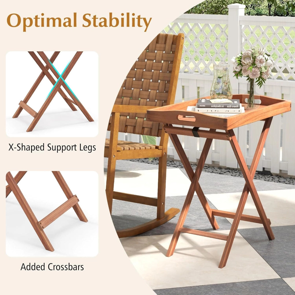 Tavolino ausiliario in legno di acacia per giardino, comodino rettangolare con ripiano aperto inferiore, 45 x 45 x 45 x 45 cm, motivo a lamelle, per soggiorno, terrazza, balcone