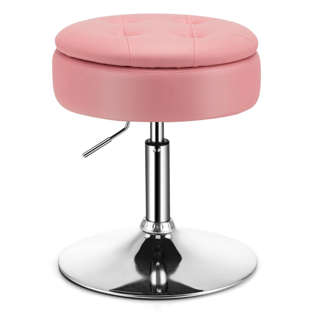 Sgabello girevole a 360¡ã per vanit¨¤ con portaoggetti, Sedia in pelle PU regolabile in altezza da 51-66cm Rosa-Sgabelli