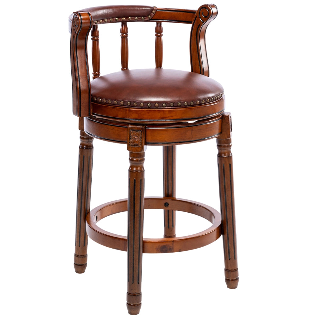 Sgabello da Bar Girevole con Schienale in Pelle e Legno ¨C MINIMAL ¨C Nero/Marrone