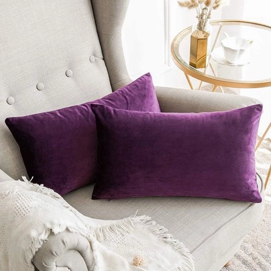 Set di 2 cuscini di velluto con fodera decorativa con chiusura a zip nascosta per divano, camera da letto 12 x 20 pollici 30 x 50 cm Aubergine Blu Scuro