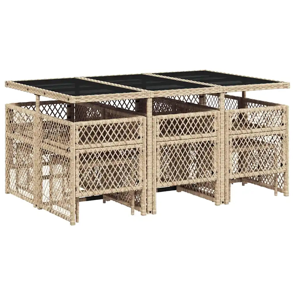 Set da Pranzo da Giardino 11 pz con Cuscini Beige in Polyrattan 3210792