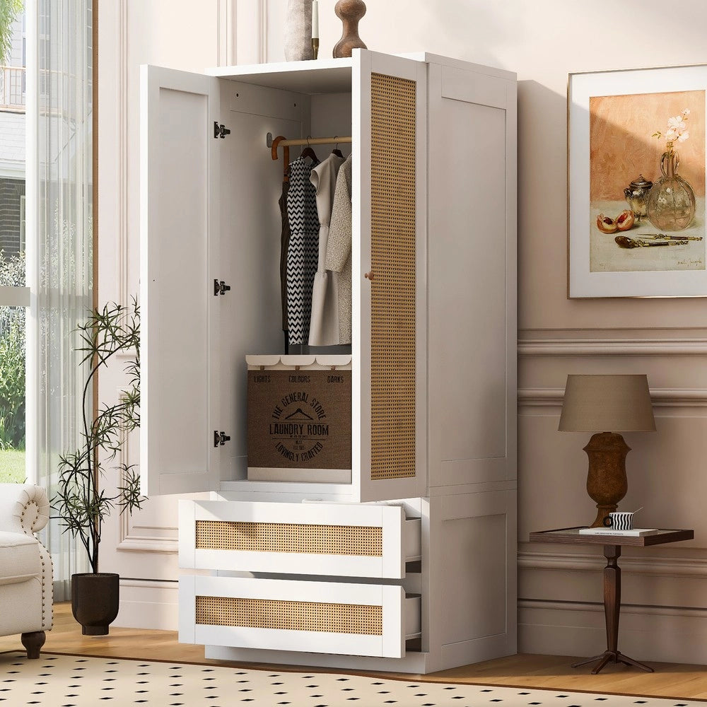 Armadio con ante ¨C Minimal ¨C Bianco, 70x55x170cm, con cassetti e ripiani
