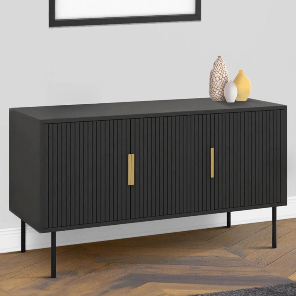 110 cm MARCEL credenza nera a 3 ante con effetto dogato