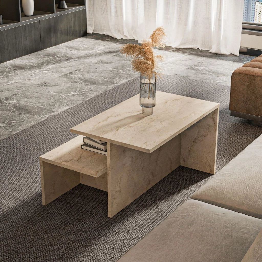 Tavolo nido in legno "Twins" (2 pezzi) 72 x 45 x 42 cm - Travertino