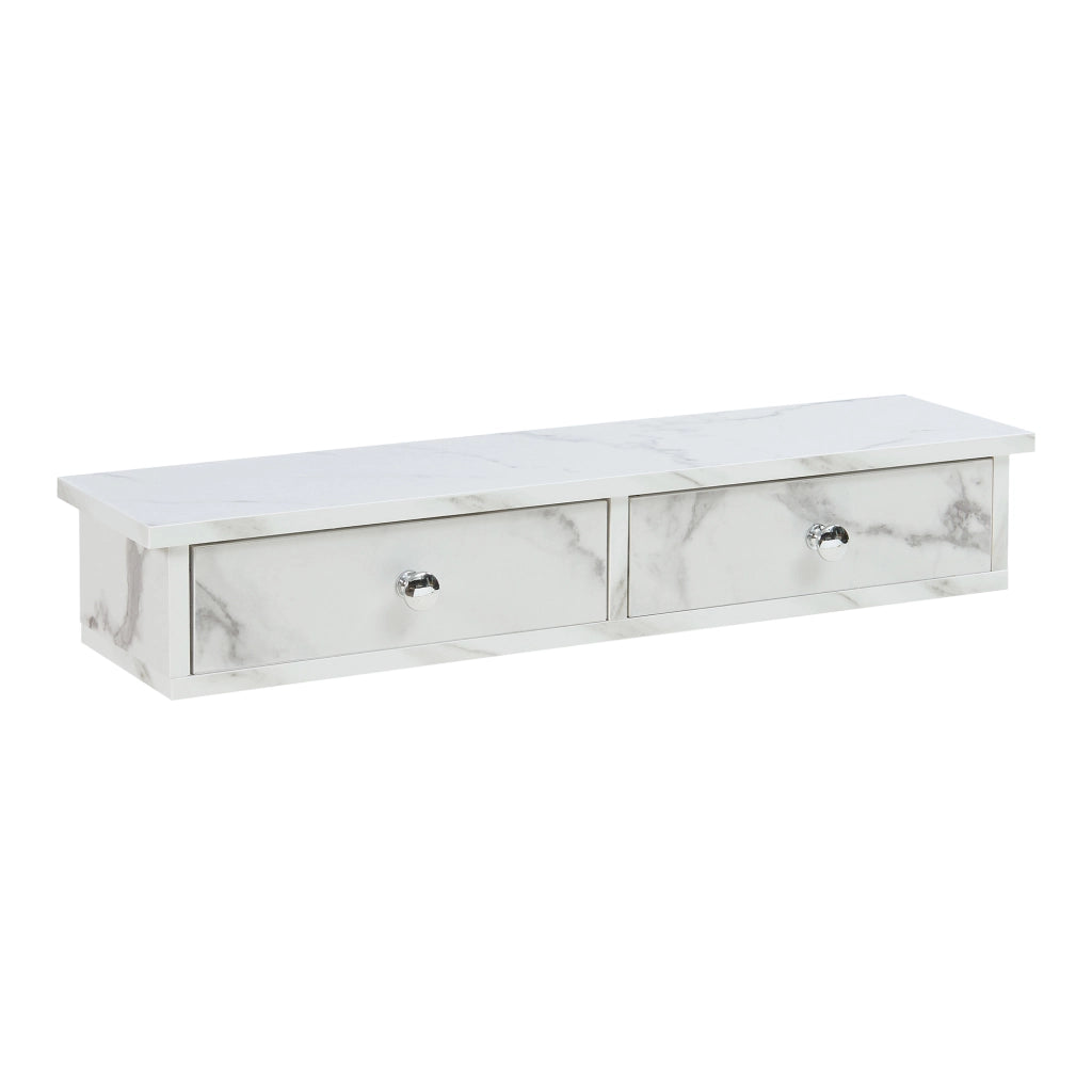 Mensola da Parete Geeste Comodino Sospeso con 2 Cassetti 60 x 15 x 10 cm - Effetto Marmo Bianco [en.casa]