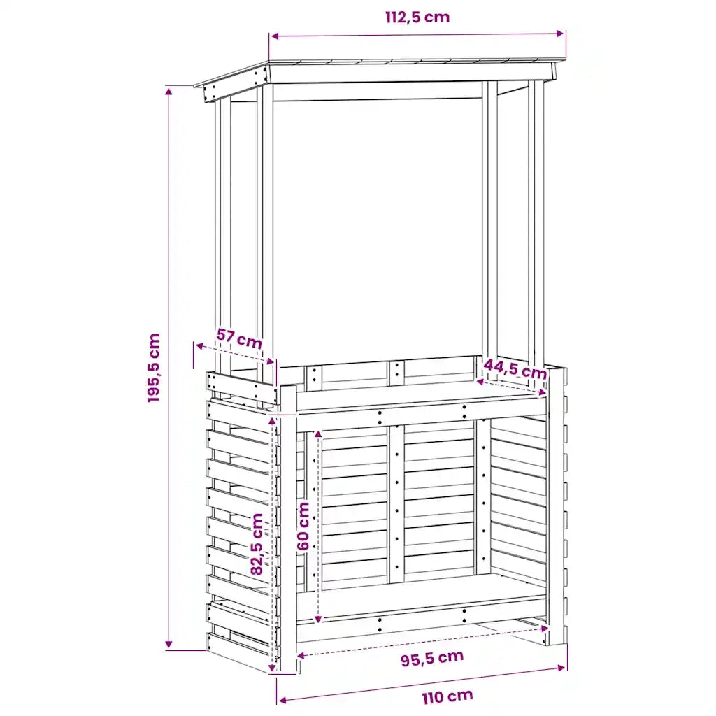 Tavolino da Giardino | Tavolo Bar da Esterno con Tetto 112,5x57x195,5cm Legno Massello