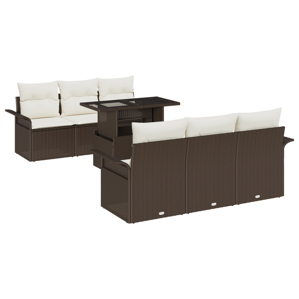 Set di Divani da Giardino  da 7 Pezzi con Cuscini Marrone Rattan Plastico